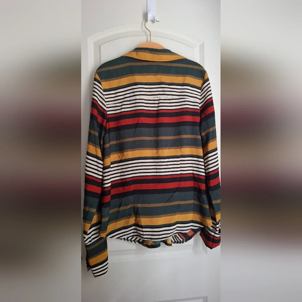 Kaktus Women’s Top Striped Tie Front Blouse size L boho hippie western profesion - Picture 2 of 4